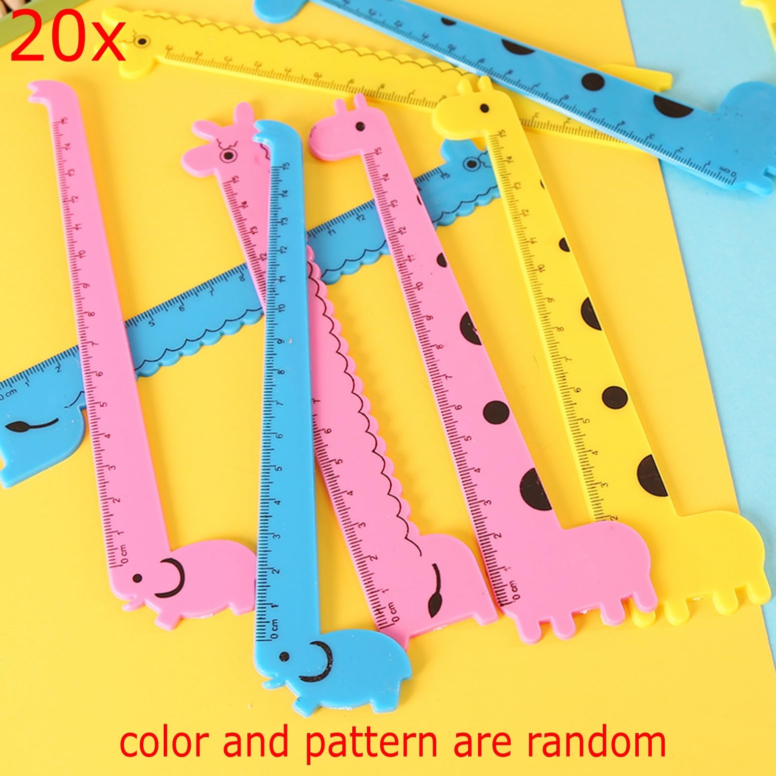 Zestaw 20 righelli a forma di giraffa 15 cm plastica per bambini