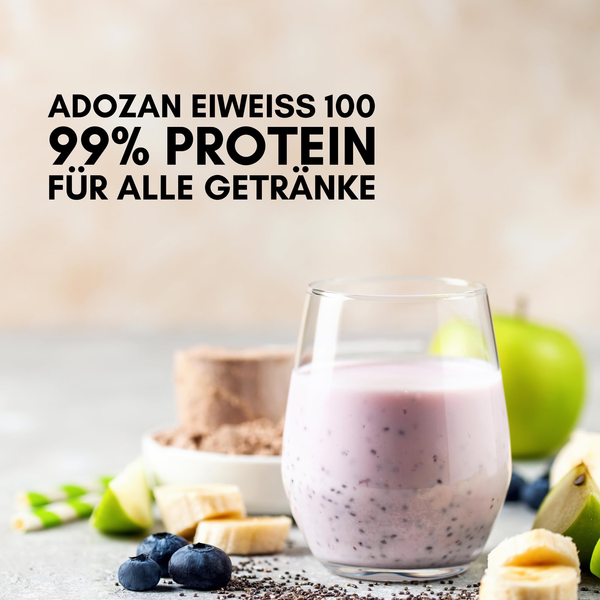 Adozan Eiweiß 100 | 99% Whey Isolate/Rind Protein Pulver auf 100g | Neutral, Ohne Zucker & Fett | Leicht Löslich, Geschmacksneutral Eiweißpulver für Diät, Bariatrische Ernährung & Regeneration | 1kg