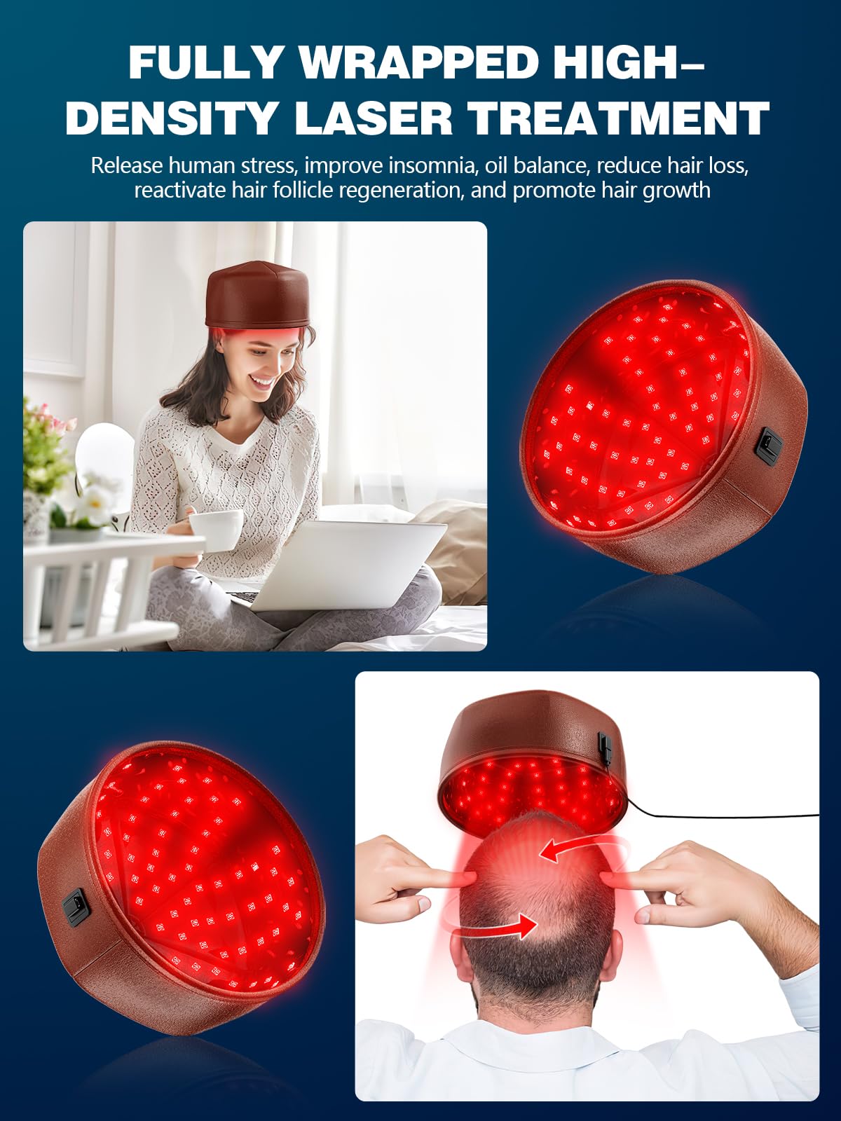 Cappuccio Laser per la Crescita dei Capelli, Casco per Terapia con Luce Rossa per la ricrescita dei Capelli e stimolazione della Crescita del follicolo pilifero, Trattamento per l
