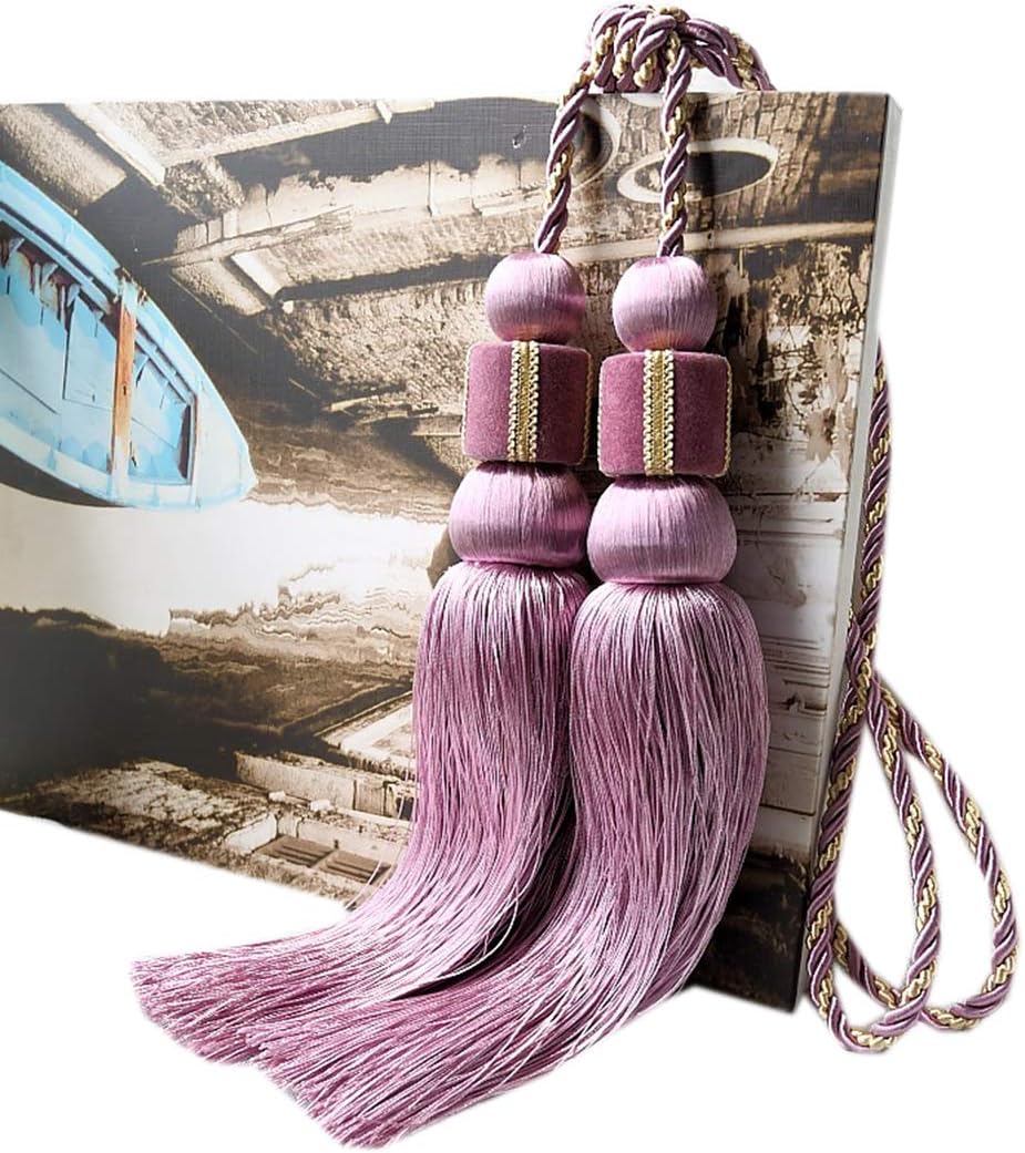 1 Pair Double Balls Hanging Curtain Buckle Curtain Rope Tiebacks with Tassels (Jujube red)