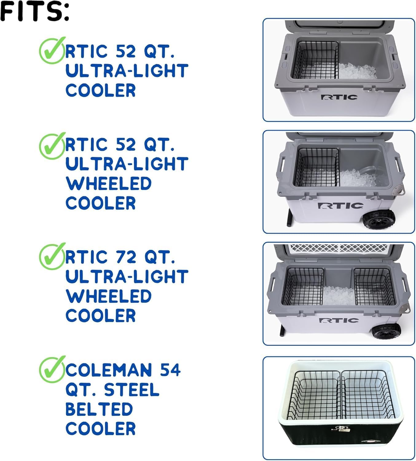 Cooler Basket for RTIC Ultra-Light Coolers - Select Your Size (22, 32, 52, 72 Qt.) - Wire Dry Goods Tray Compatible with Dividers, Inserts, Straps, Locks, and Other RTIC Cooler Accessories