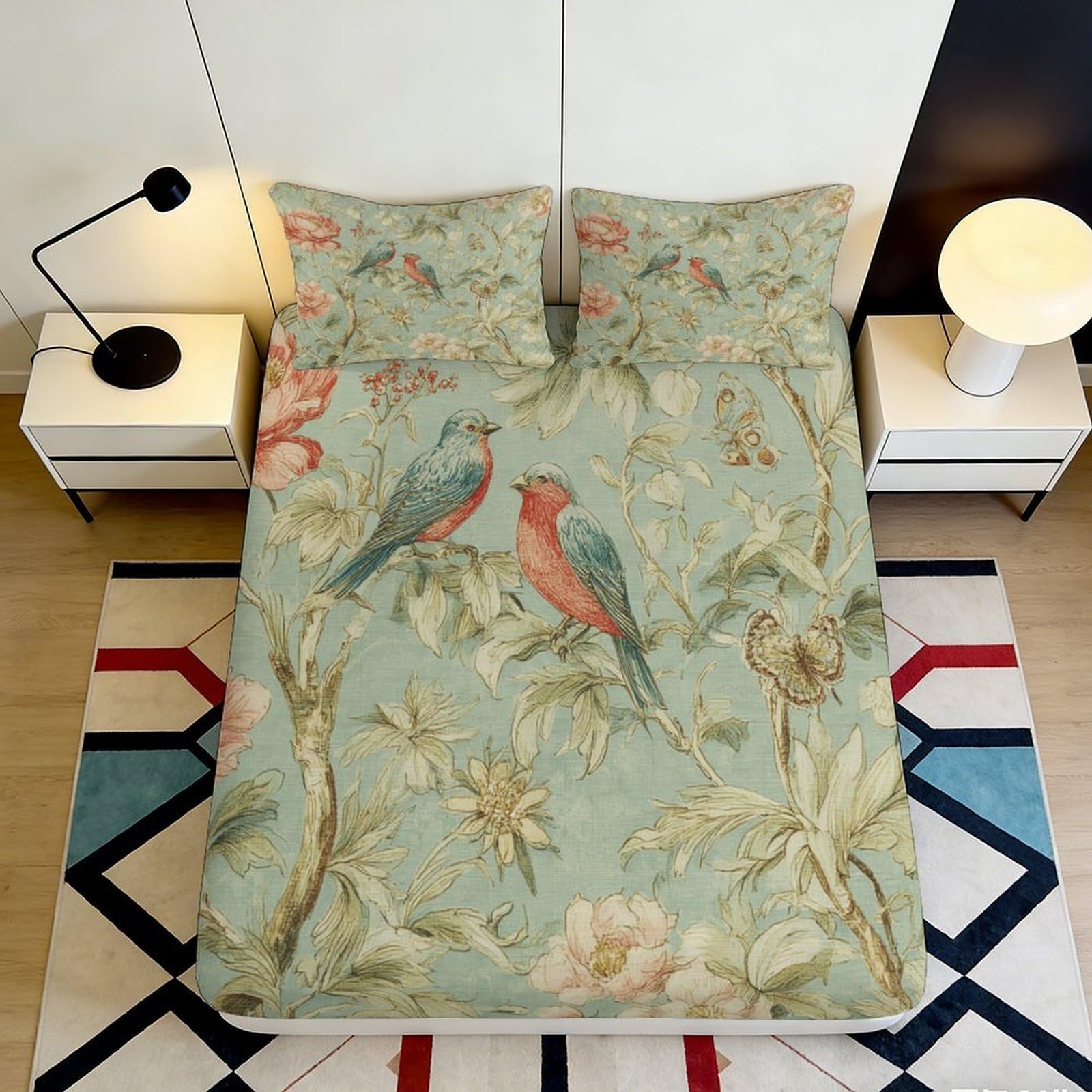 Uxinyoume Style-3 3D Printed Bird Floral Fitted Sheet Microfiber Soft Breathable Botanical Bed Cover For Bedroom Dorm Mattress Decor 90X200x25cm