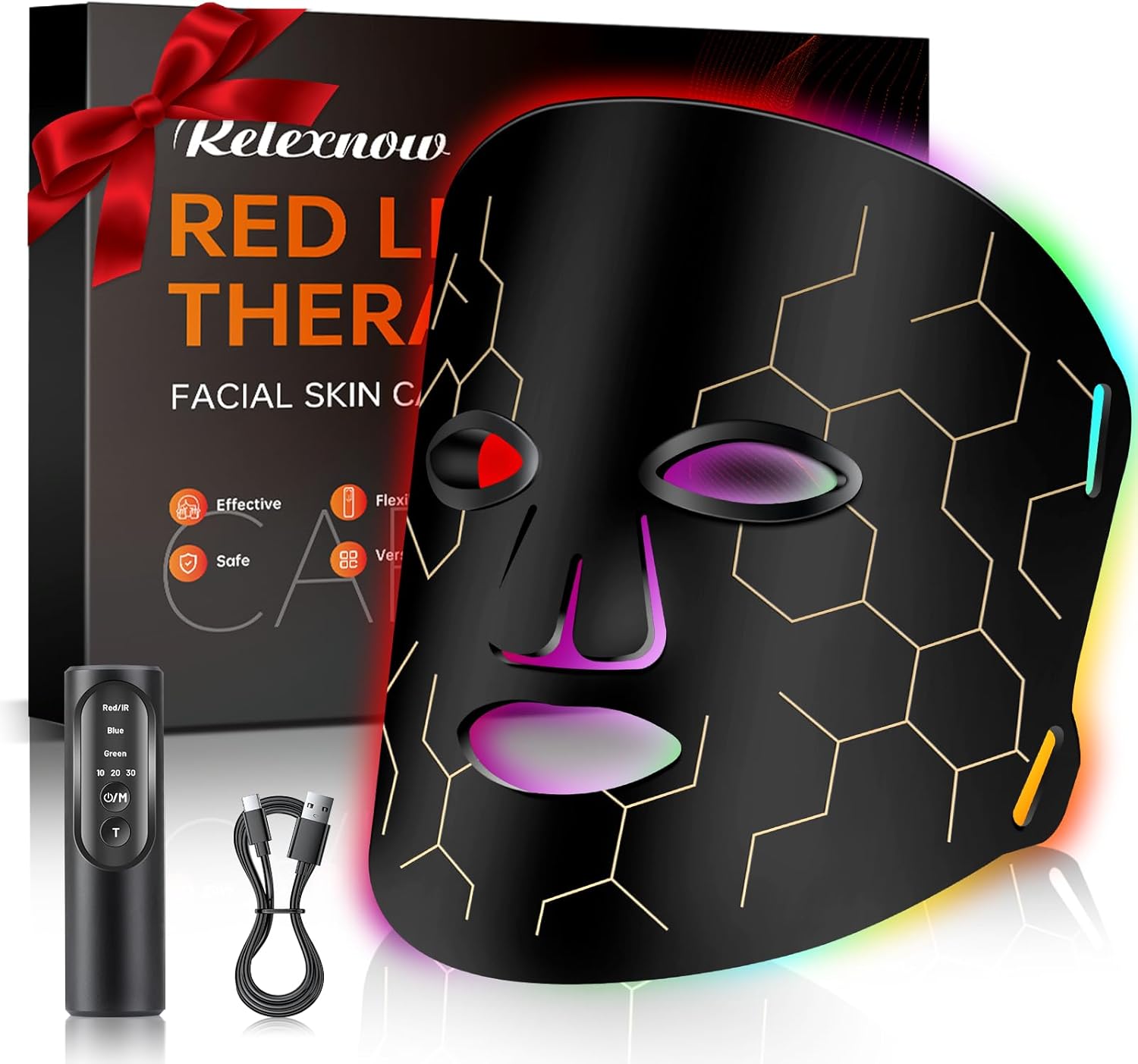 Red Light Therapy for Face, 7-1 Colors Portable Led Face Mask Light Therapy with Remote, Near-Infrared 850nm Wavelength with Timing Function for Anti-Aging Skincare at Home 288 LED Beads