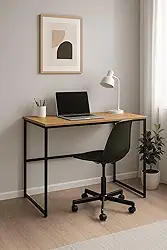 Escrivaninha Industrial Escritório Mesa Aço Mdf Aço 80cm Home Office Preto Madeirado Pliar
