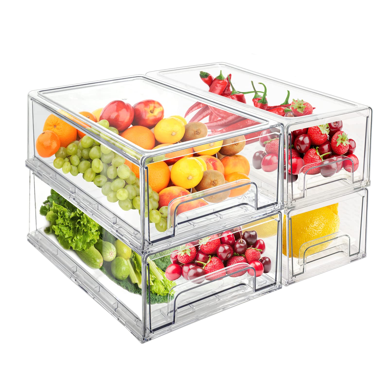 Mano 4Pack Clear Fridge Drawers Pull Out Stackable Refrigerator Drawer
