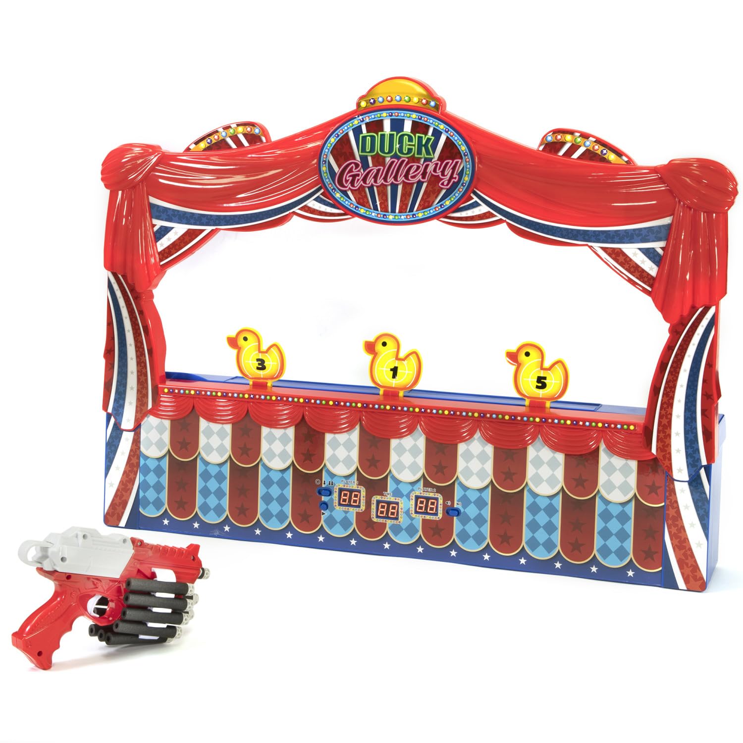 Merchant Ambassador Retro Arcade Electronic: Duck Shooting Gallery (Giant Size) - 28" Tabletop Game, Blaster Gun, Sound Effects, Ages 6+