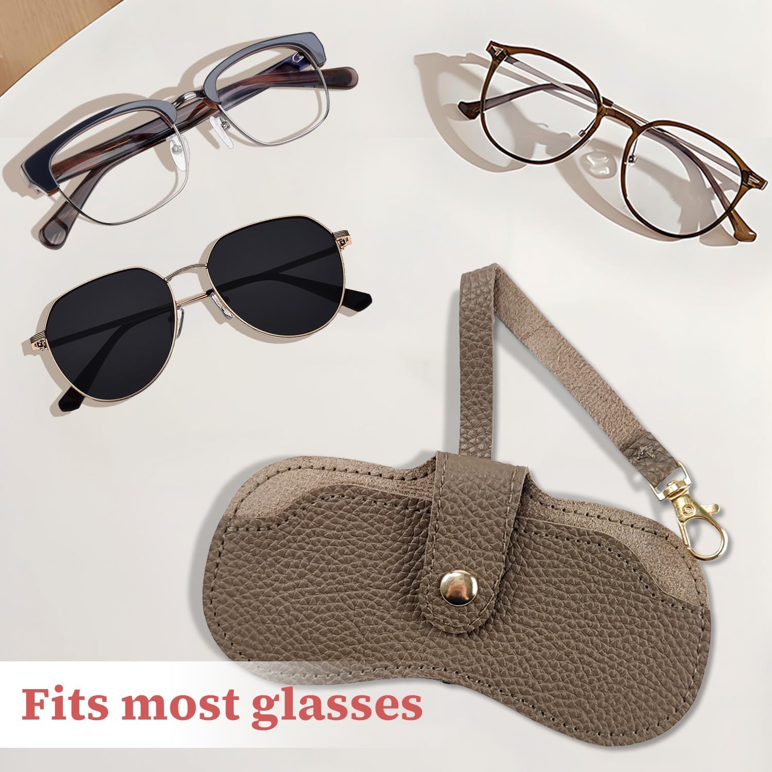 TORMEN Portable Soft Leather Sunglasses Case with Keychain Hook,Lightweight,Slim, Metal Snap Closure - Image 3