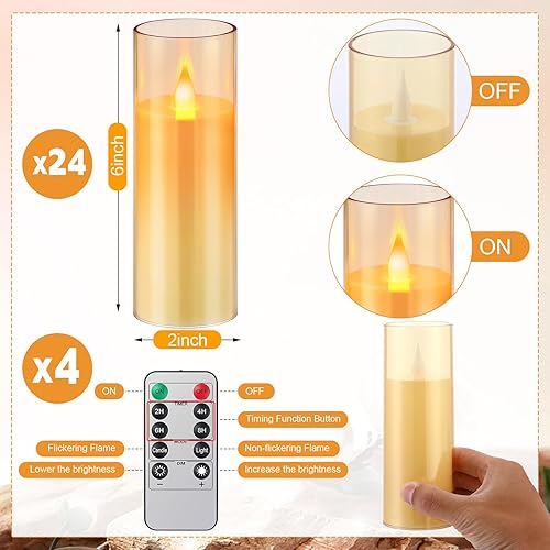 Miniatura 2 de Paquete de 24 velas LED parpadeantes sin llama con control remoto, velas a pilas a granel para ambiente romántico, día de San Valentín, cumpleaños,