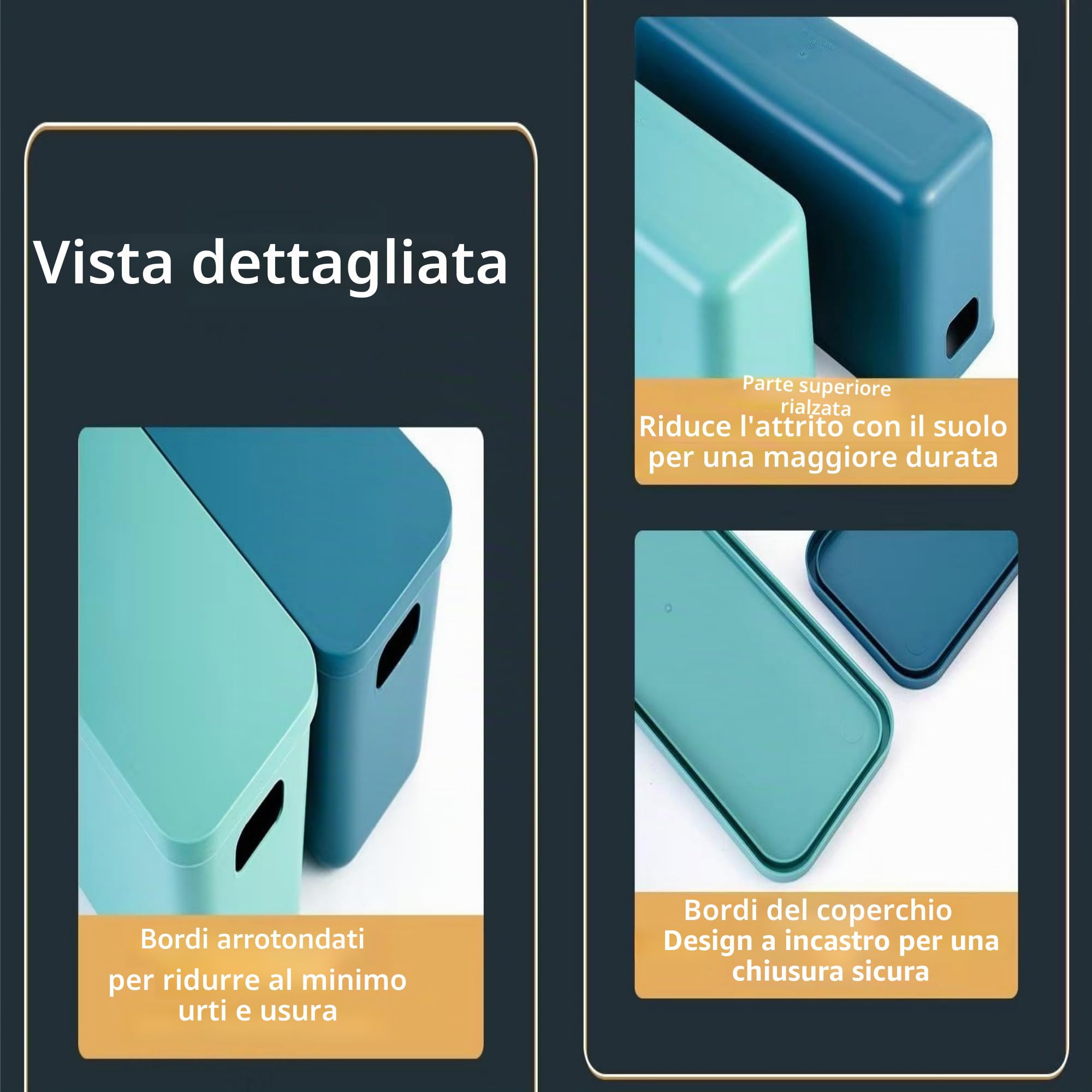 Set di 4 Scatole Portaoggetti Impilabili con Coperchio, Contenitori in Plastica Multiuso per Casa, Scaffali, Cucina, Bagno (Giallo, 37 * 13 * 15cm)