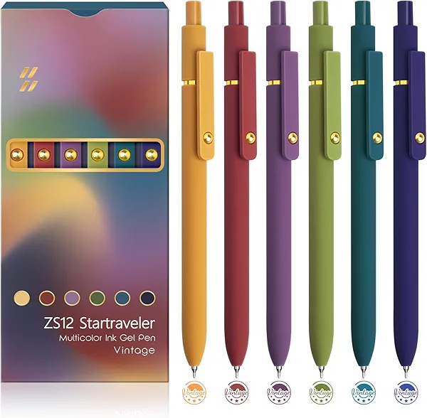 YOXMJDB 6 Pcs Color Pens for Journaling 0.5mm Fine Point Colored Gel Ink Pen, Smooth Writing Colorful Pens for Note Taking, Gift Set for Women & Men (6 Pcs Vintage Gold)
