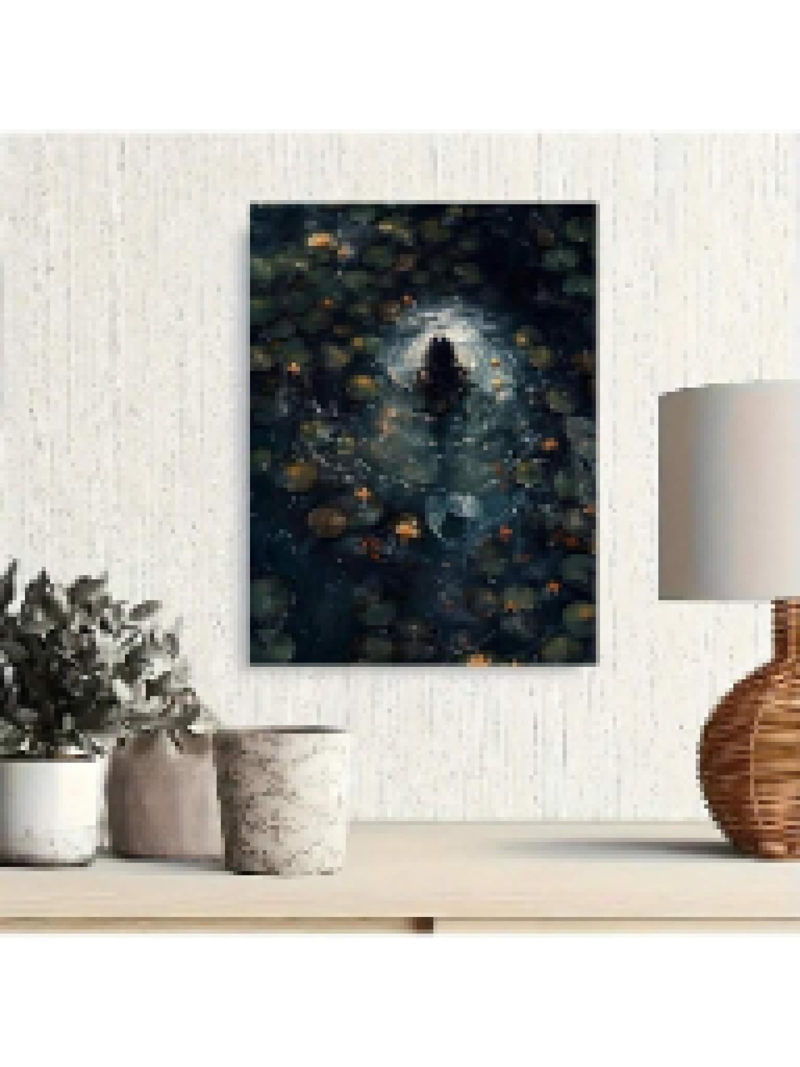 lianyibo Lienzo de sirena con decoración de pared de Dark Academia escena victoriana de lago flores de loto y nenúfares para sala de estar y dormitorio marco de 60 x 80 cm