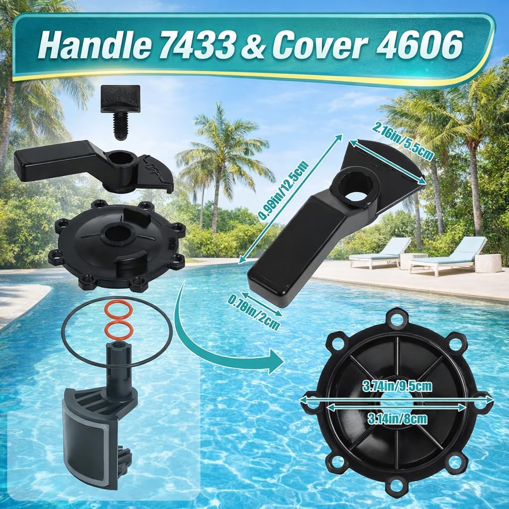 Gekufa 2-Port/3-Port Pool Valve Rebuild Kit – Compatible with Jandy 2-Way/3-Way 4715, 4716, 4717 & Gray Valves (2-Inch) – Includes Diverter 4720, Cover 4606, Handle 7433 – Durable Sai Steel Plastic