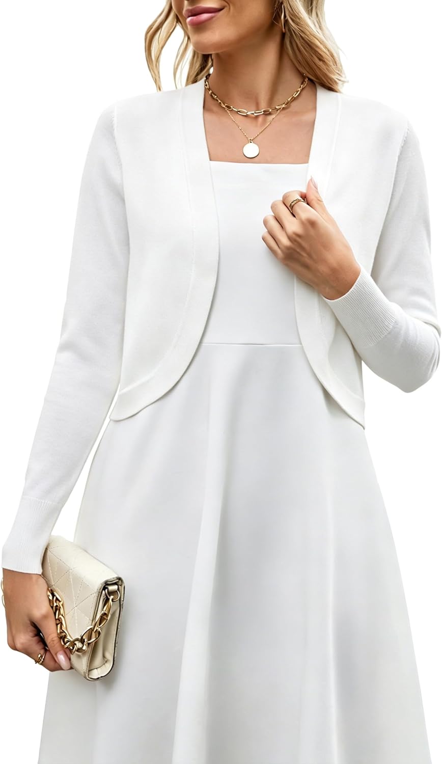 Halife Womens Bolero Shrug Knit Lightweight Open Front Cropped Cardigan Sweaters for Dresses