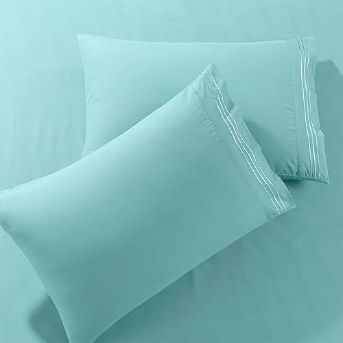Pure Bedding Fundas de almohada King [2 unidades, aguamarina] – Funda de almohada de lujo de hotel – Tejido satinado, microfibra de alta calidad,