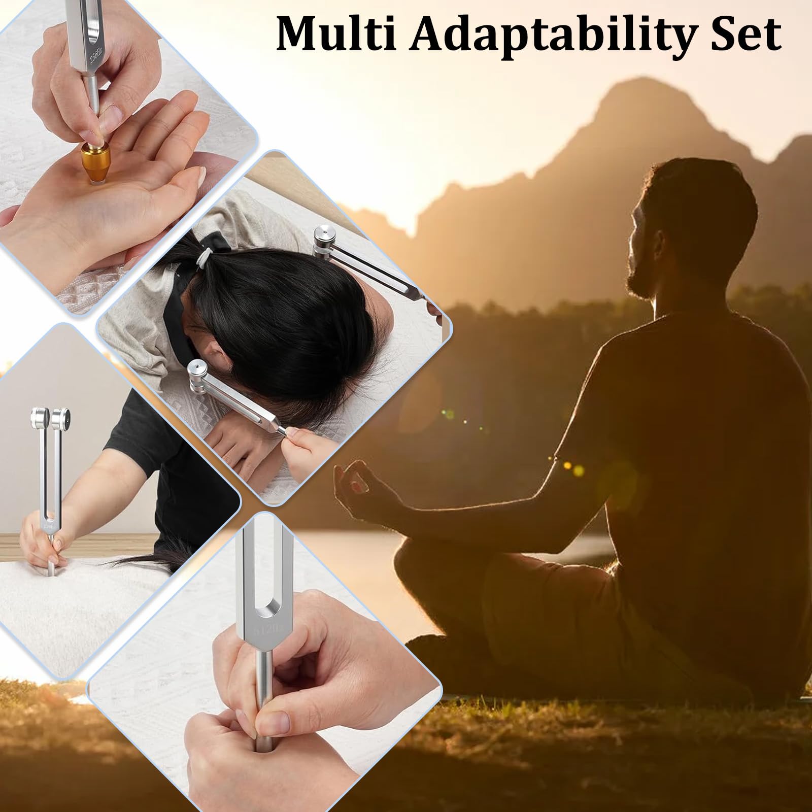 Diapasones Terapeuticos(4 piezas, 128 Hz, 256 Hz, 512 Hz, 1024 Hz), Diapason Musical, Set de Diapasones con Peso para Terapia de Chakras, Terapia de Sonido, Accesorios de Yoga y Meditación