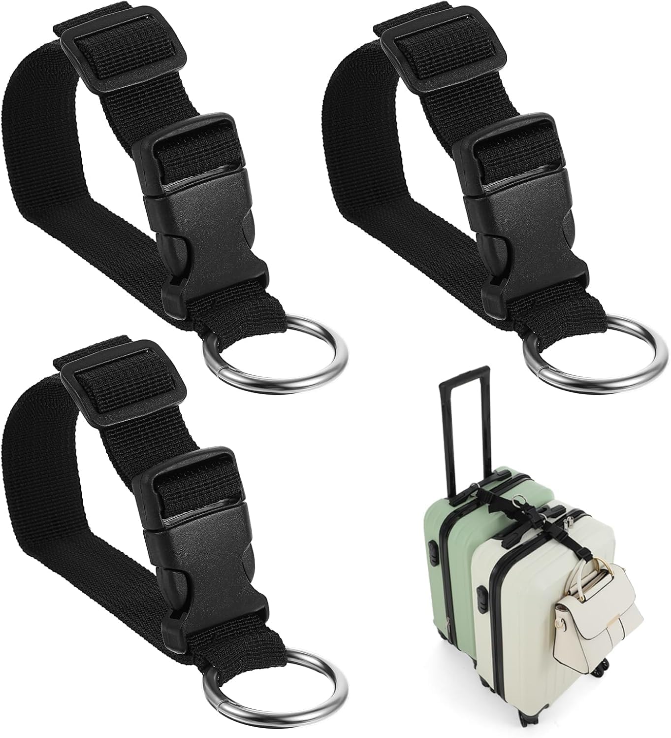 3Pcs Add A Bag Luggage Connector Straps Black Adjustable Suitcase Strap Luggages Connector Belt J Hook Carry Your Extra Backpack Travel Attachment Travel Accessories For Connecting Your Luggage Jacket
