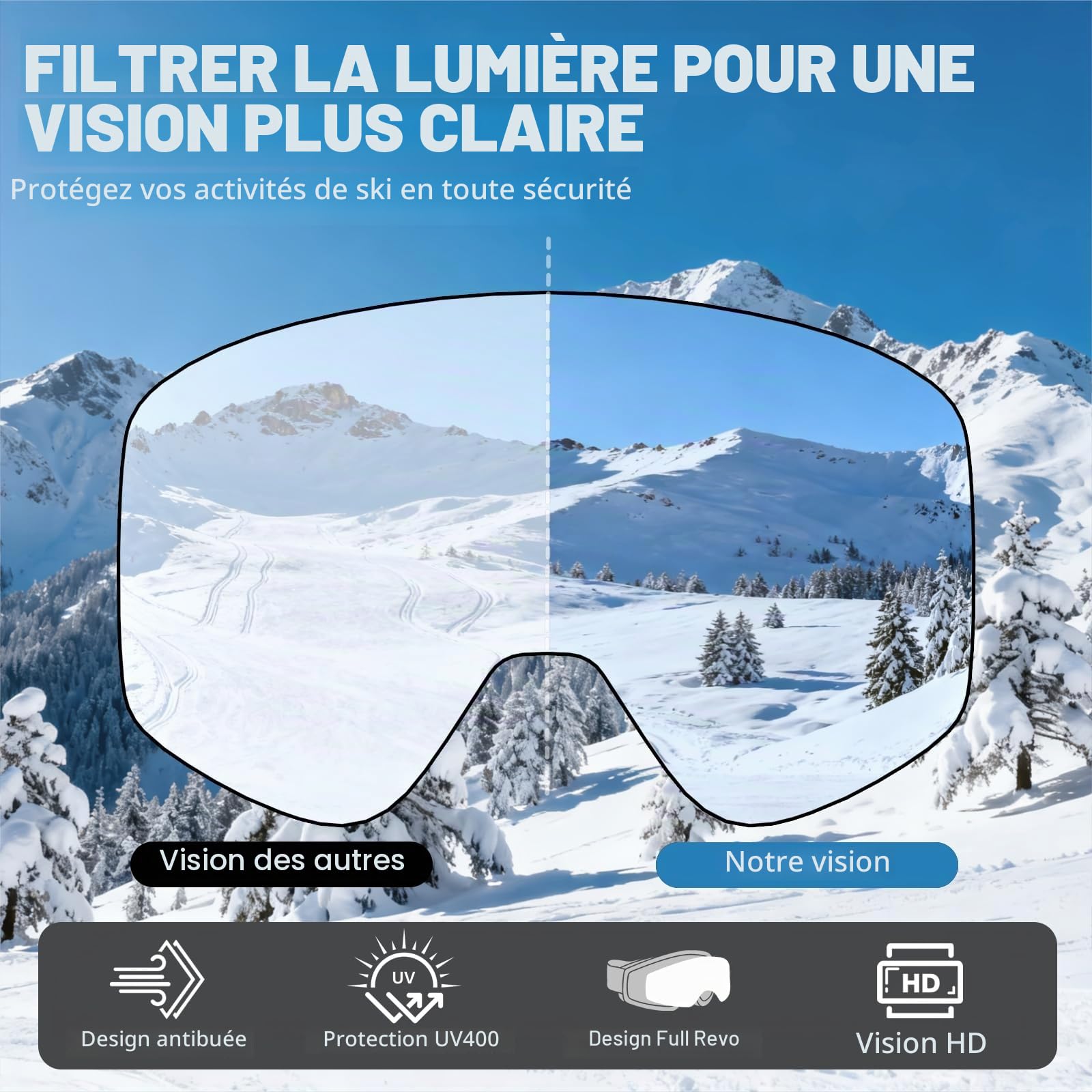 Masque de Ski YH212 avec Magnétique Lentille Interchangeable | Lunettes de Ski OTG pour Unisexes Ajustables Anti-UV Coupe-Vent Anti Buée Lunettes de Snowboard pour Sports Hiver