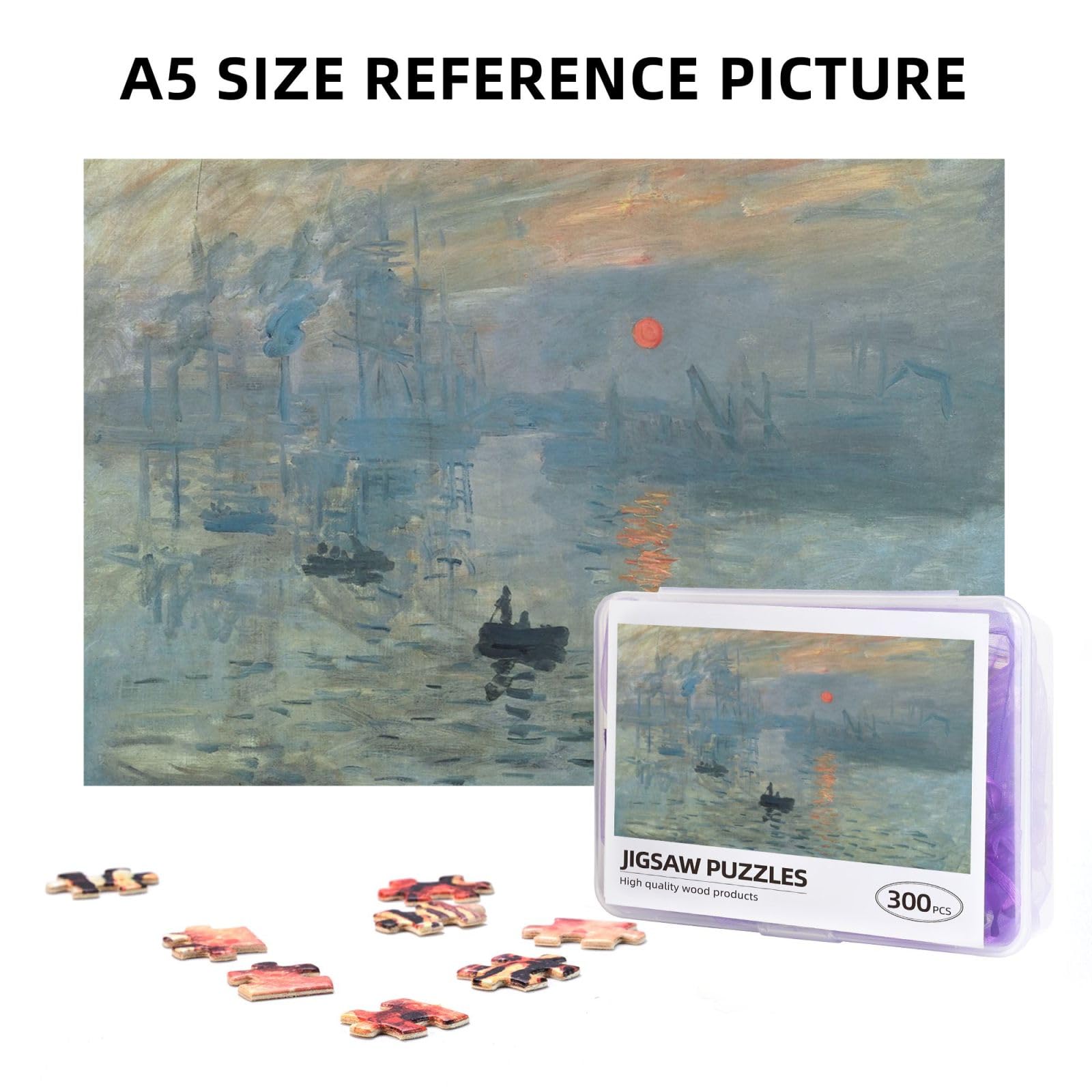Amazon | ジグソーパズル 300ピース モネ 絵画 印象 日の出 木製パズル