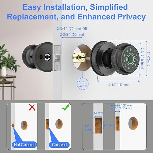 Miniatura 6 de Cerradura de puerta de huellas dactilares, perilla de puerta inteligente con teclado de contraseña, perilla de puerta con estampado de dedos,