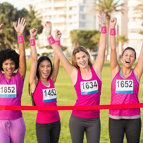 Miniatura 3 de Leyndo 100 muñequeras de cinta rosa para concientización sobre el cáncer de mama, muñequeras para gimnasia, deportes, muñequeras de algodón,