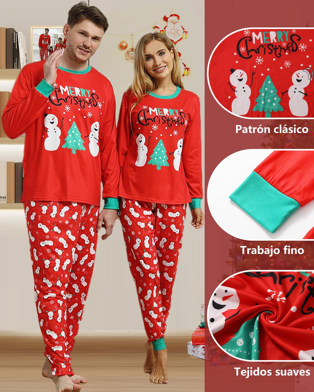 DDKJ Pijama Navidad Familia,Pijamas de Navidad para la Familia con Estampado de Reno,Pijama Navideño Familiar a Cuadros Rojos y Negros,Pijamas Navideños Pareja/Niños/Niñas/Bebe