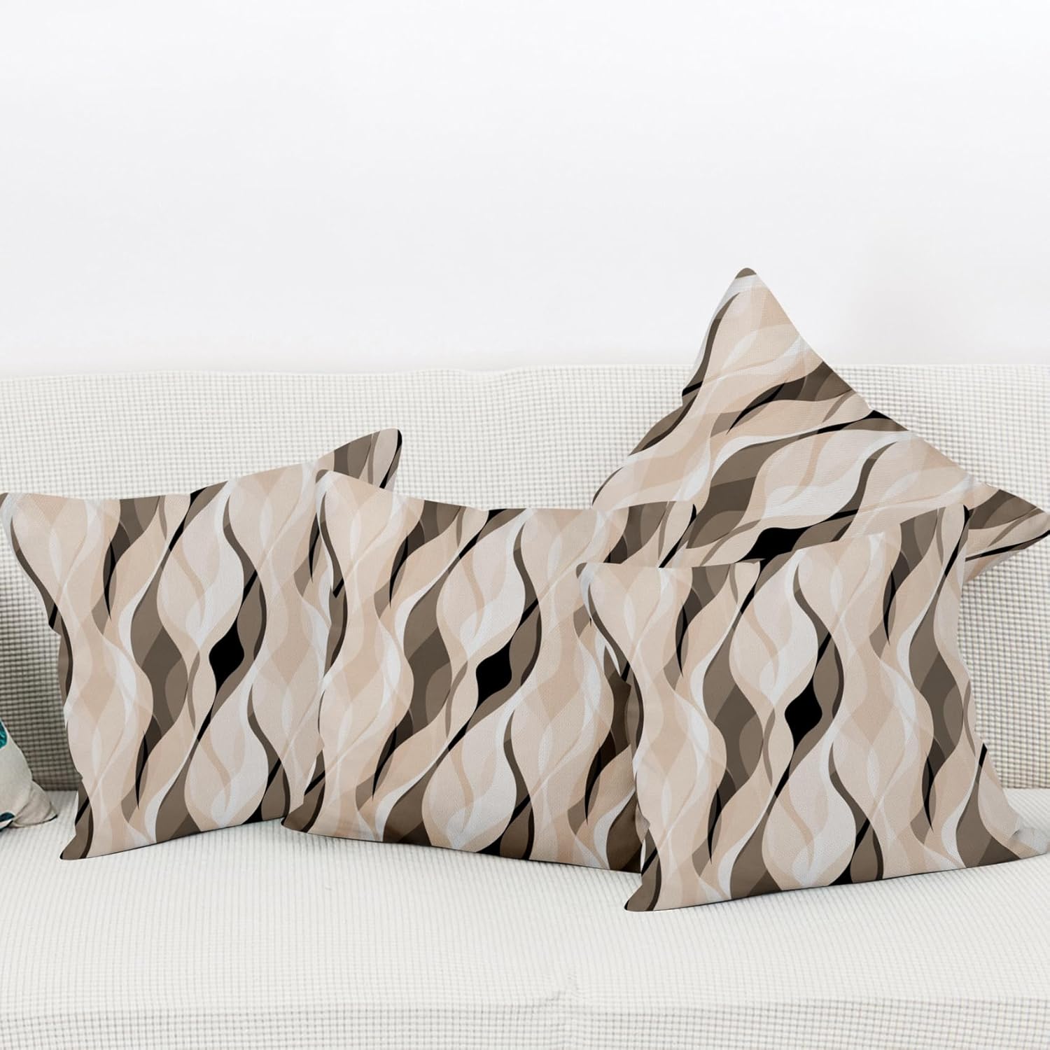 Cream Pillow Covers 20x20 Inch, Modern Grey and Cream Striped Throw Pillow Covers Square Cotton Linen Couch Pillow Cases, Set of 4 (No Inserts)