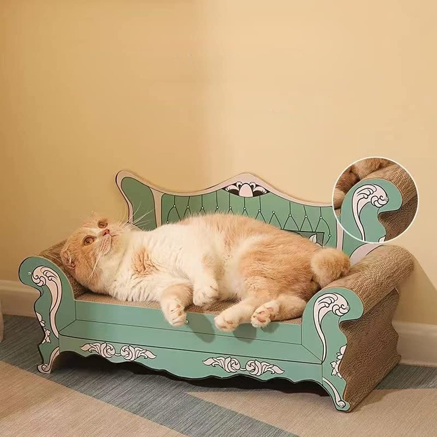 Cat Scraper Toy Big Sofa Model Casual Bed Corrugated Board Lounge Scratching Couch Pet Furniture Protector Self Groomer for Indoor (60x28x29.5cm)