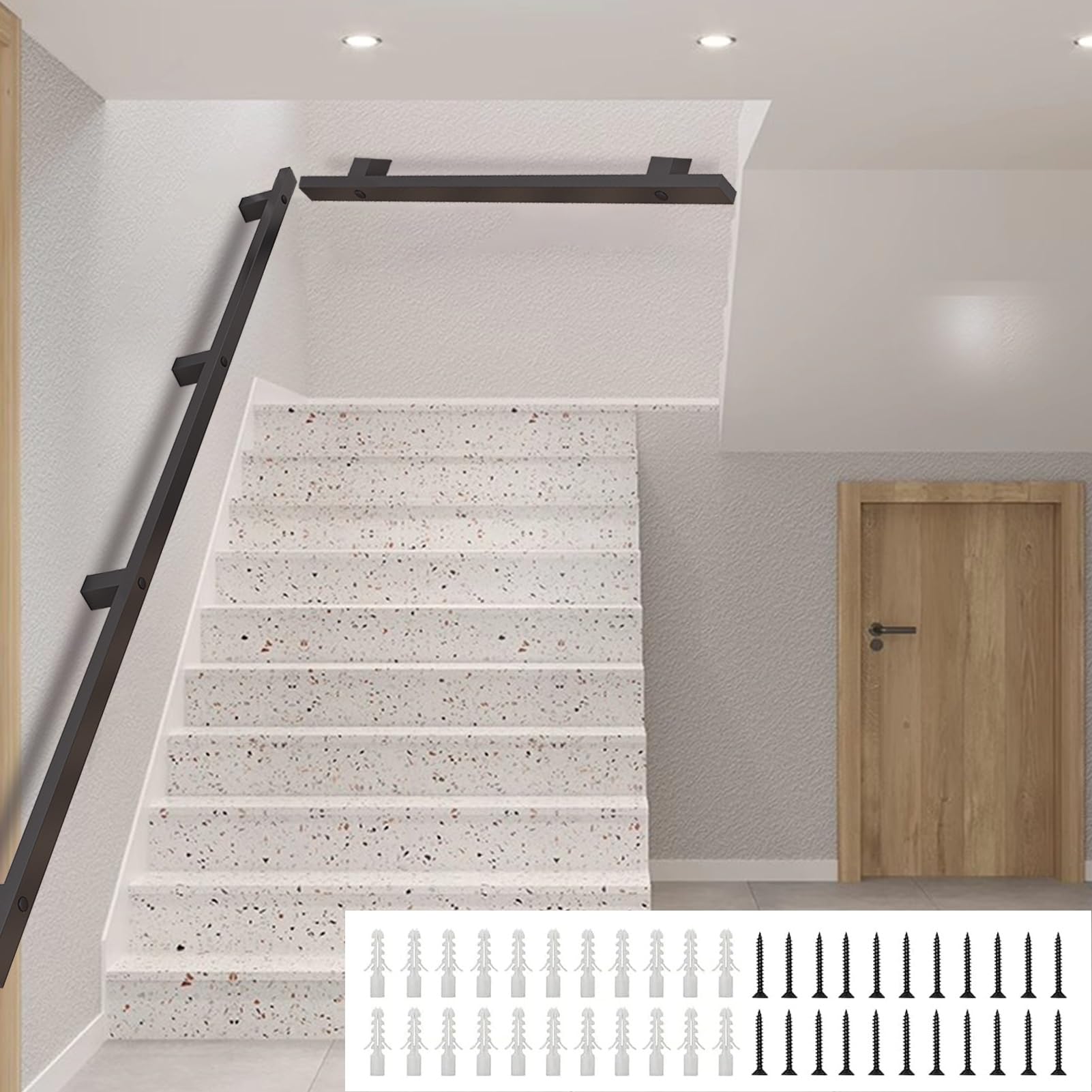 Fkxsxaz 5Ft~20Ft Stair Handrail Kit, Handrails For Stairs Indoor Outdoor Steps, Square Pipe Railing Safety Hand Rail Wall Mounted Staircases Banister Deck Rails Loft Corridor Grab Bar(15Ft