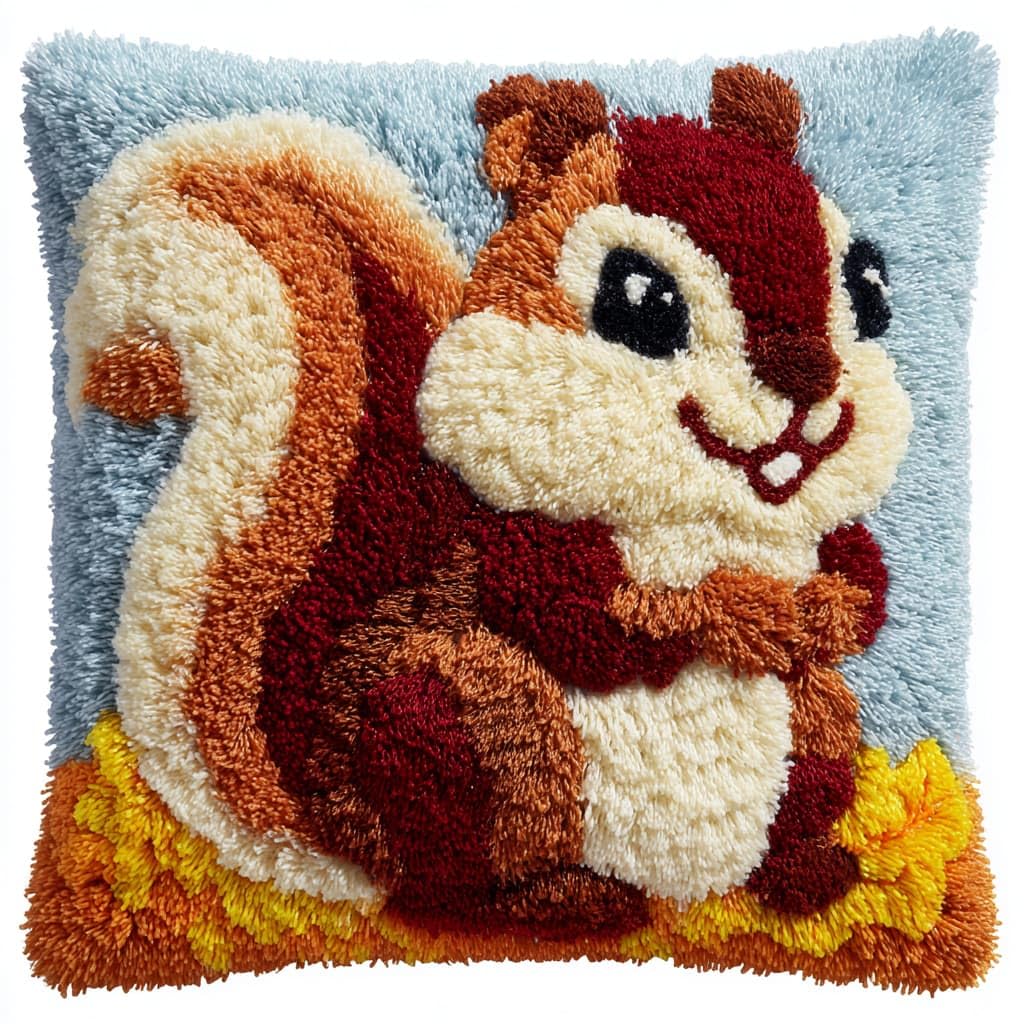 WallustrioaW Latch Hook Kits DIY Throw Pillow Cover,Animal Squirrel