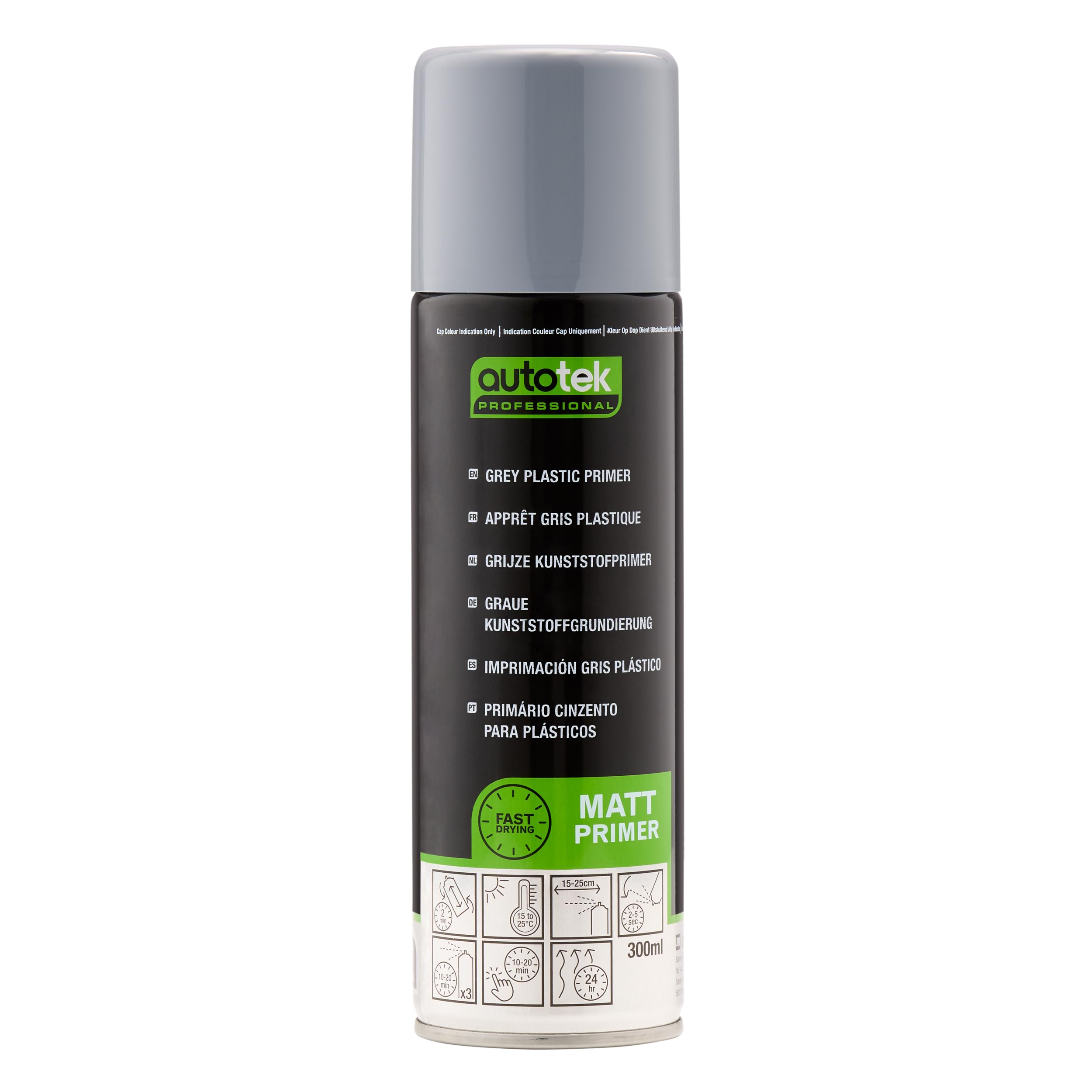 Autotek Professional Expertly Formulated Acrylic Based Primer Spray Paint, Grey Plastic Primer, 300 ml