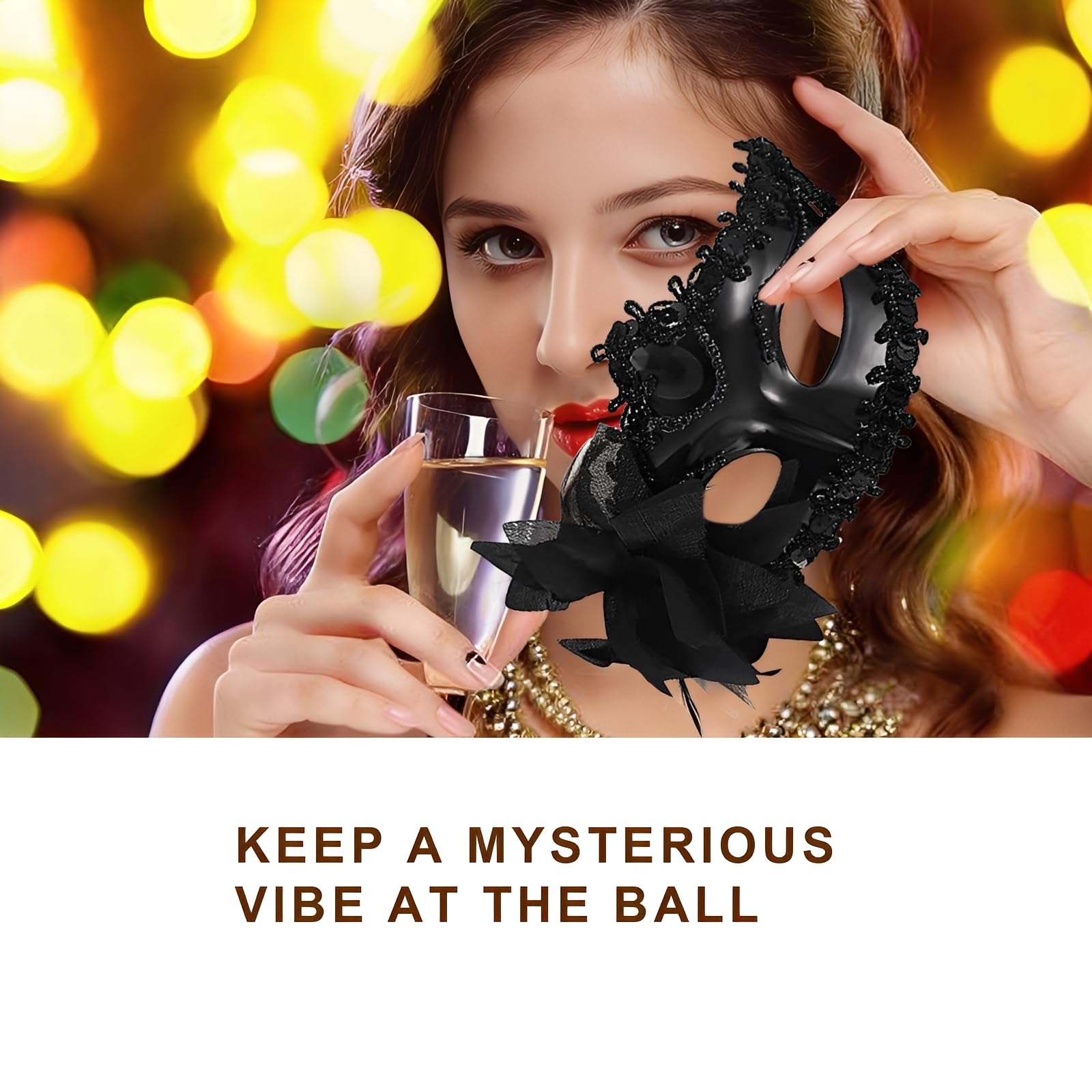 Canvas Trend Masquerade Mask for Women Black Masquerade Mask with Flower - Image 4