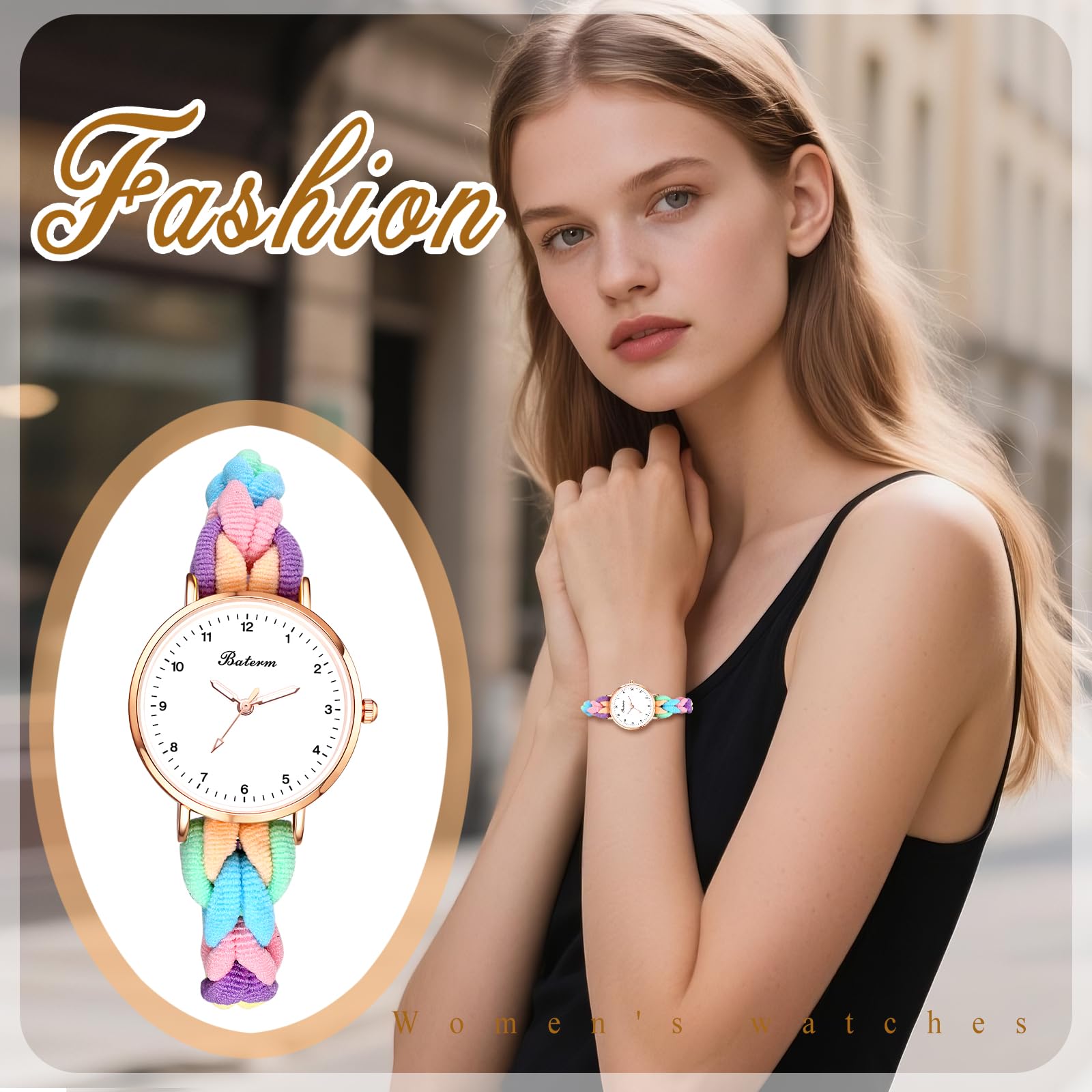 JewelryWe Reloj Analógico Elástica Mujer: Relojes de Pulsera Redondo de Cuarzo con Banda para el Pelo Escala de Números Arábigos Correa Extensible - para Ocio Decoración Regalo