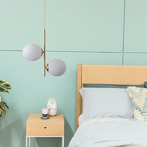 Miniatura 10 de LOTREE Mini lámpara colgante de globo de vidrio blanco leche, acabado de latón dorado con cable dorado, E26 de 5.9 pulgadas, bola de vidrio de