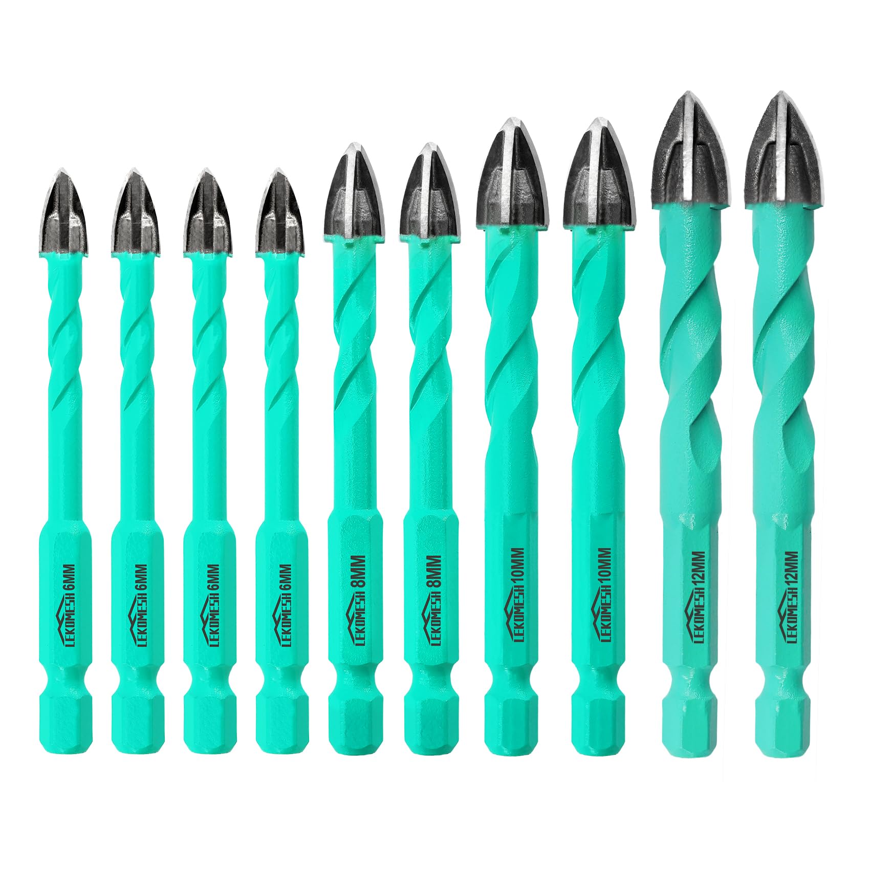Punte per Gres Porcellanato - Set 10 Pezzi Punte Trapano Diamantate 6mm*4+8/10/12mm per Legno, Plastica, Muratura, Attacco Esagonale a Cambio Rapido