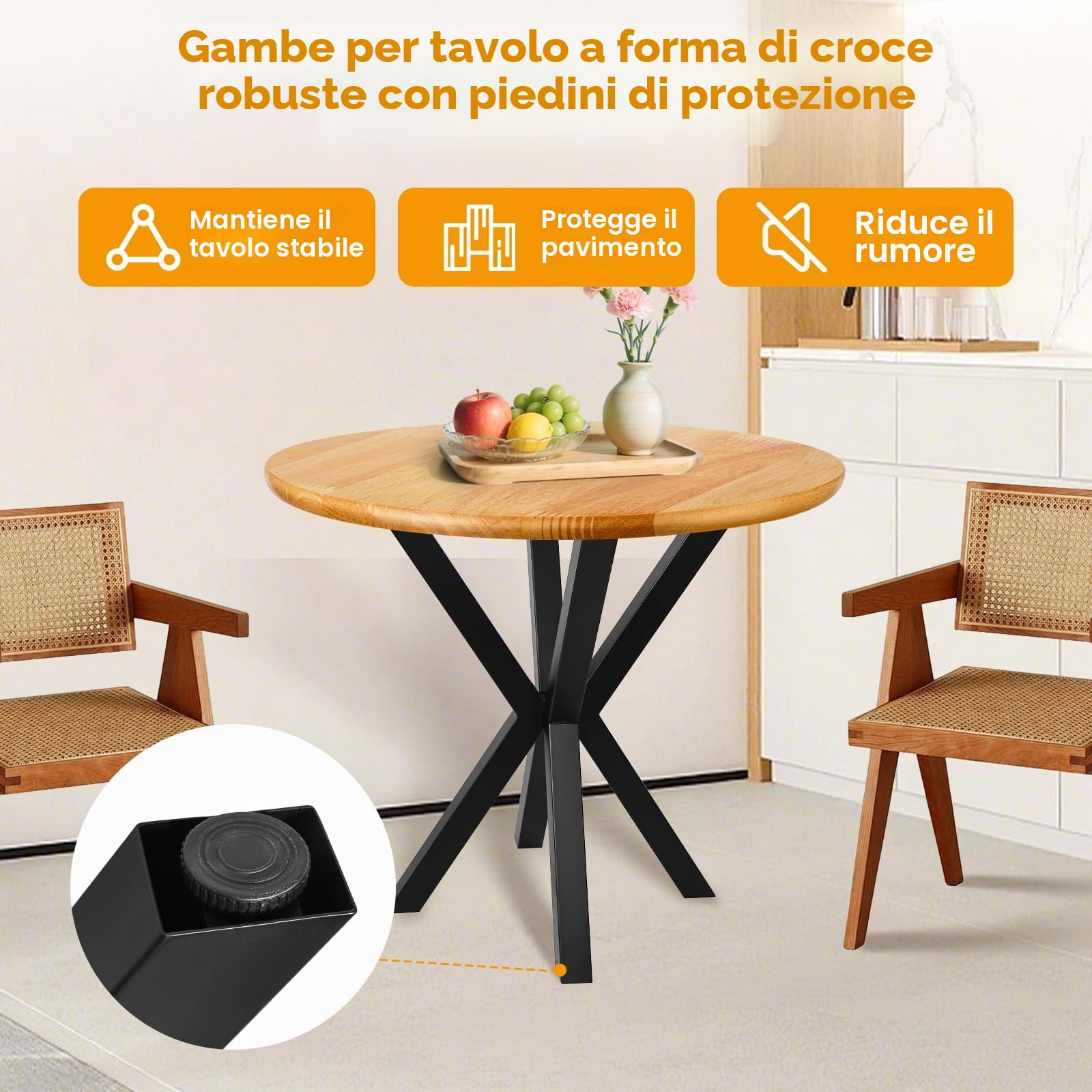 Homtone 2 gambe per tavolo a ragno, resistenti, in stile industriale, rustico, fai da te, con gambe in metallo, per tavoli rotondi da caffè, per esterni e interni, colore nero (altezza 71 x larghezza