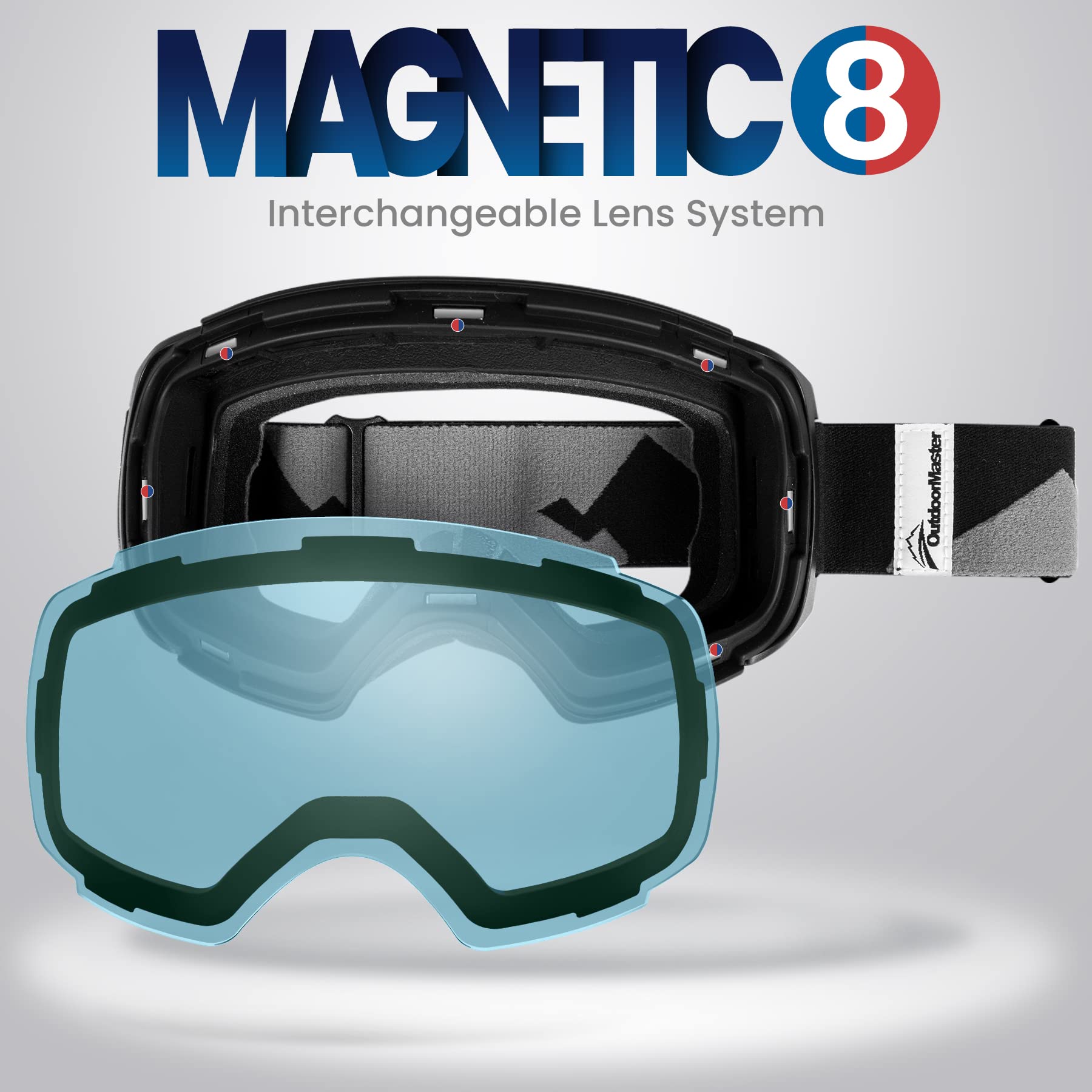 OutdoorMaster Gogle narciarskie PRO – wymienna soczewka bez oprawki, 100% ochrona UV400, gogle do jazdy na nartach i snowboardzie dla kobiet i mężczyzn (VLT 80%, jasnoniebieski)