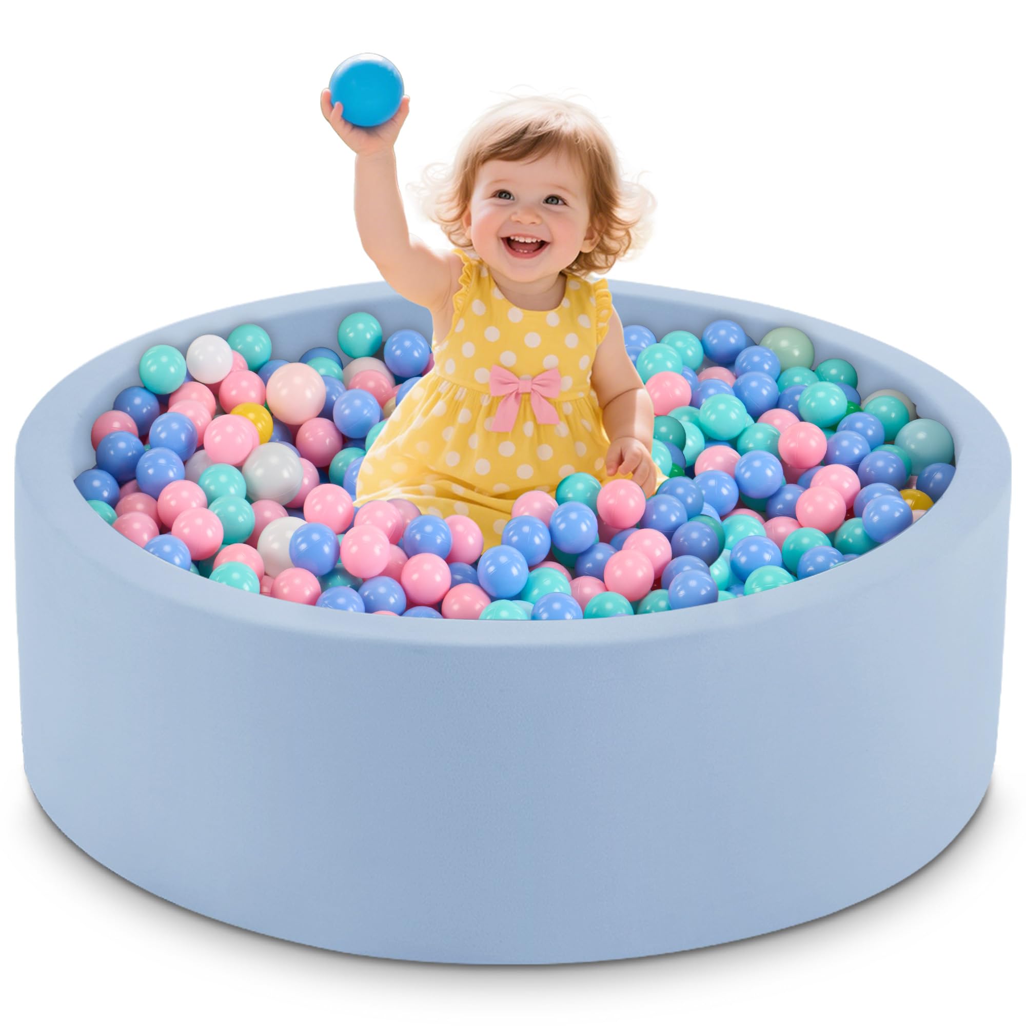 Aunekiv Baby Ball Pit, Round Soft Foam Ball Pit for Toddlers, Indoor Outdoor Small Kids Ball Pool, 90x30cm, Balls Not Included, Lightblue