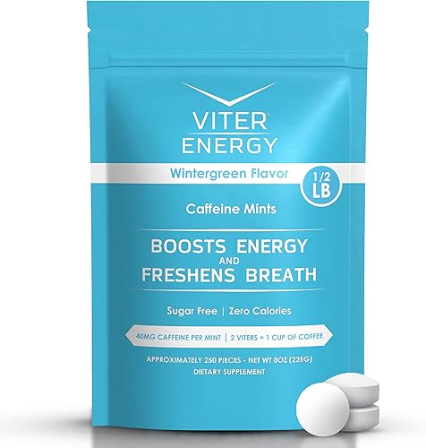 Viter Energy - Mentas cafeinadas, (0.001 onzas) 40 miligramos de cafeína y vitaminas B con potente menta, sin azúcar Aumenta la energía, enfoque y
