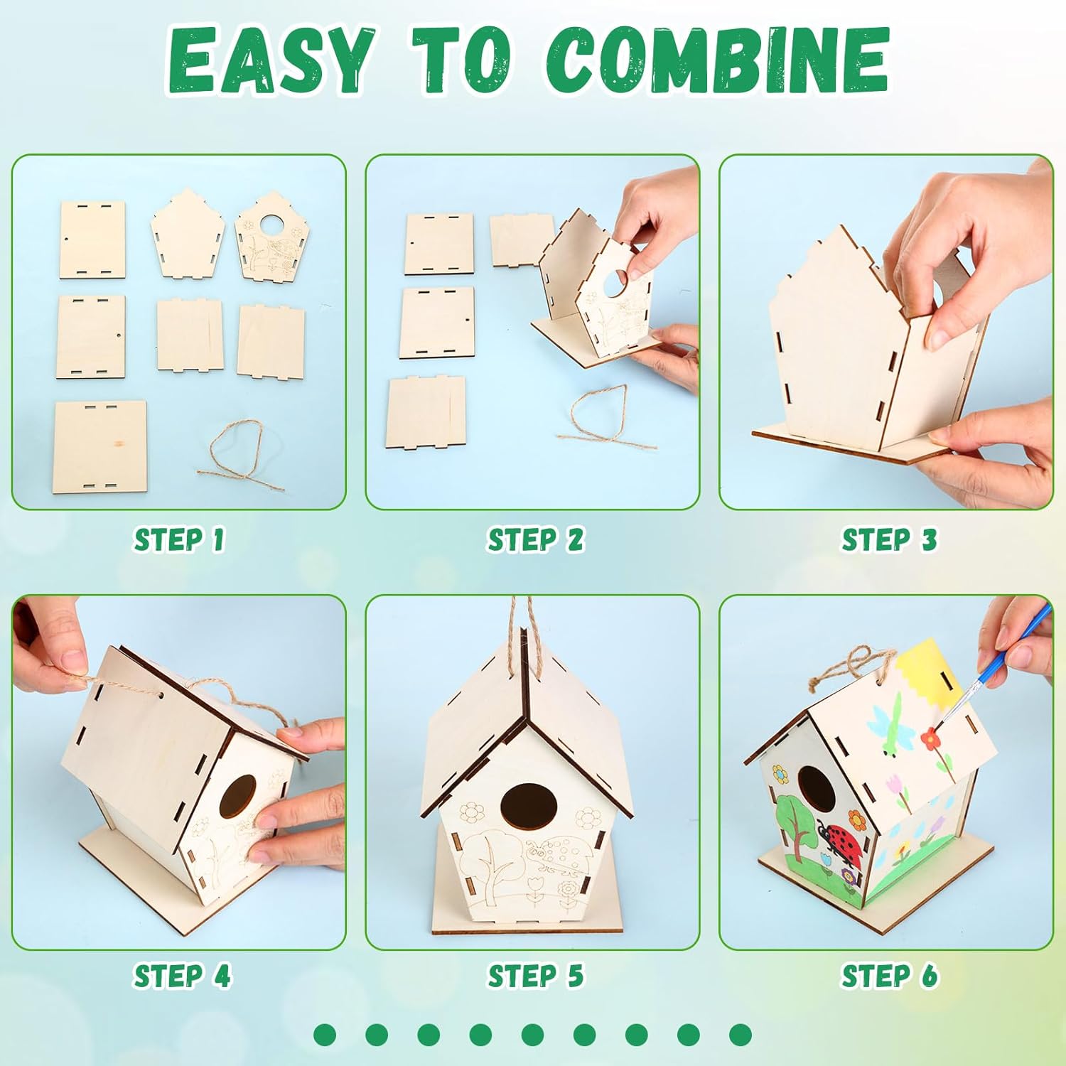 24 Pack Wooden Bird House Bulk for Kids Birdhouse Kit Wood Houses for DIY Unfinished Hanging Birdhouse Kits, Wooden Craft Houses to Paint Family Camping Summer Crafts