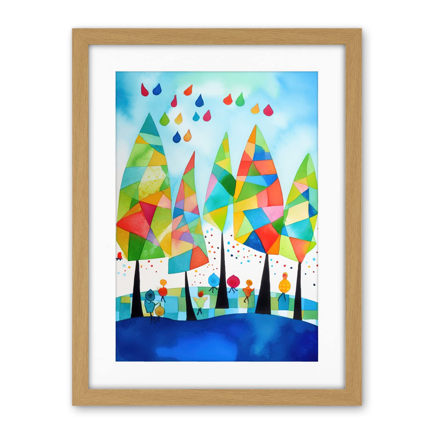 Artery8 Abstract Autumn Trees Folk Art Artwork Framed Wall Art Print 18X24 Inch