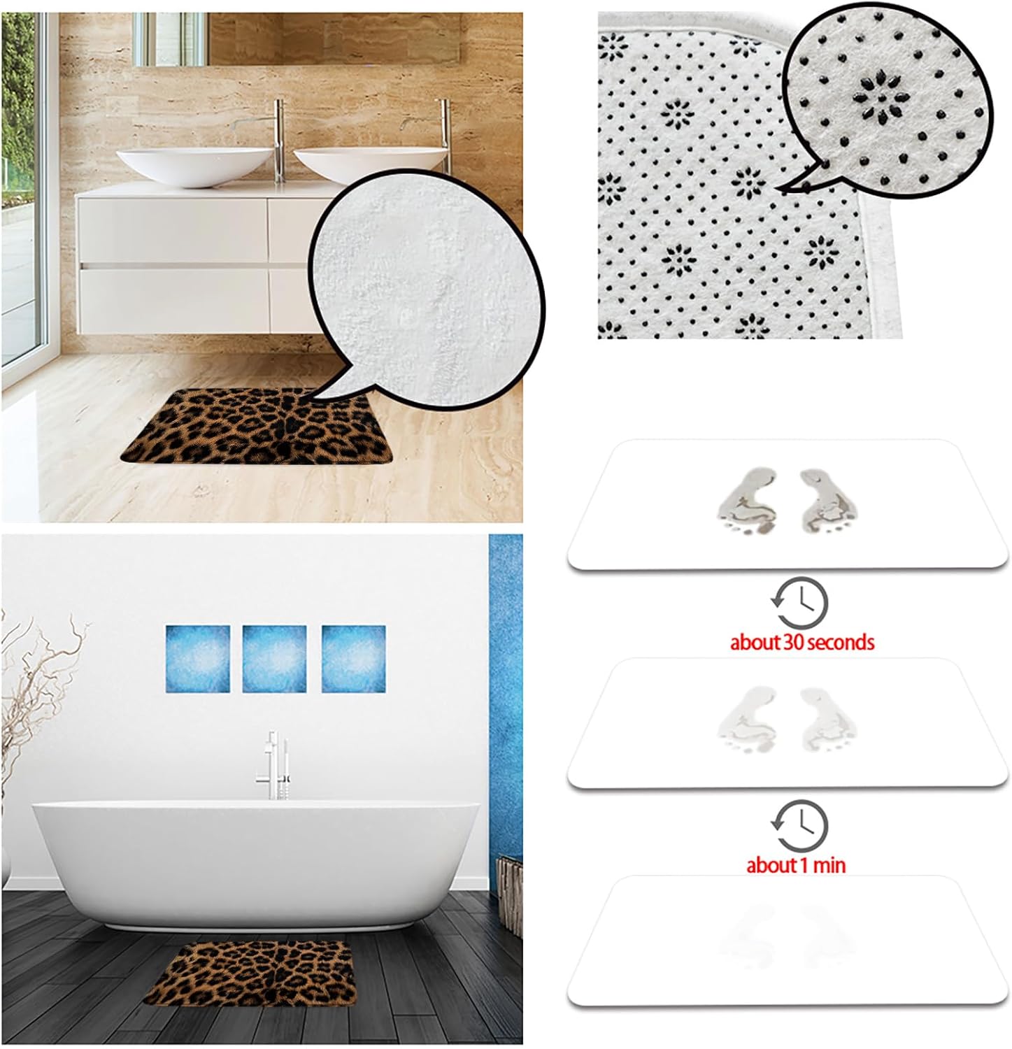 Leopard Print Bath Mat Brown Black Cheetah Animal Wildlife Vintage Bathroom Kitchen Toilet Rugs,24x48 Inch