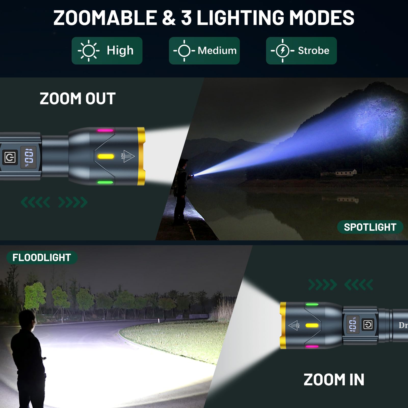 Amazon.co.jp: LED懐中電灯 2個パック 990000LM スーパーブライト
