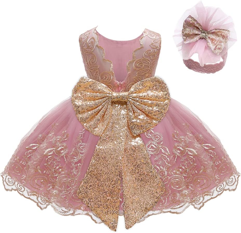 LZHBaby Girls Ruffle Lace Backless with Headwear,Bowknot Flower Dresses Pageant Party Wedding