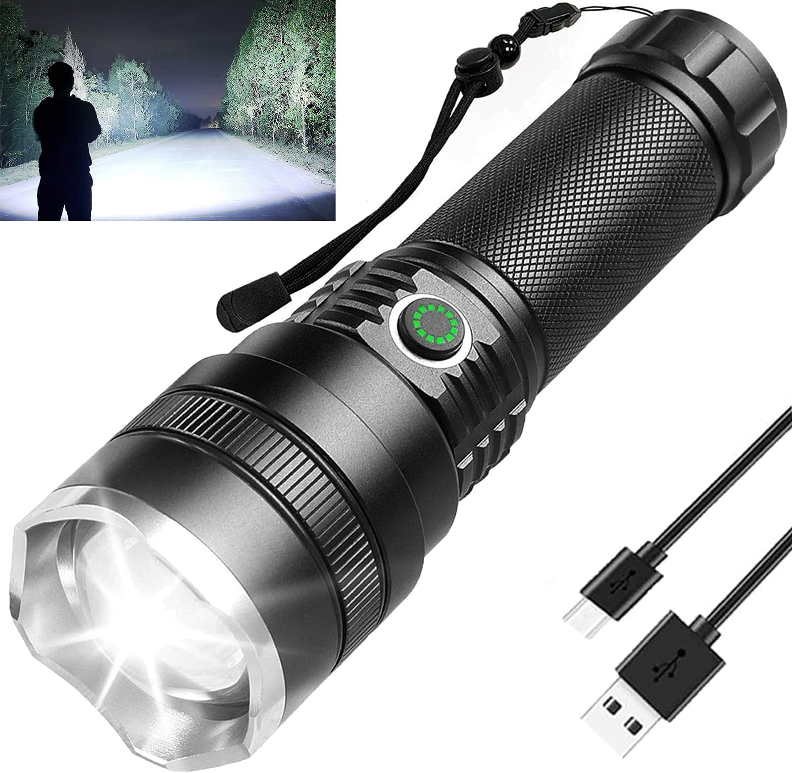 Rechargeable LED Flashlights High Lumens, 10000 Lumens Bright Flashlights with 21700 Batteries, 4 Modes, Zoomable, Waterproof Handheld Flashlights for Hiking, Camping, Hunting