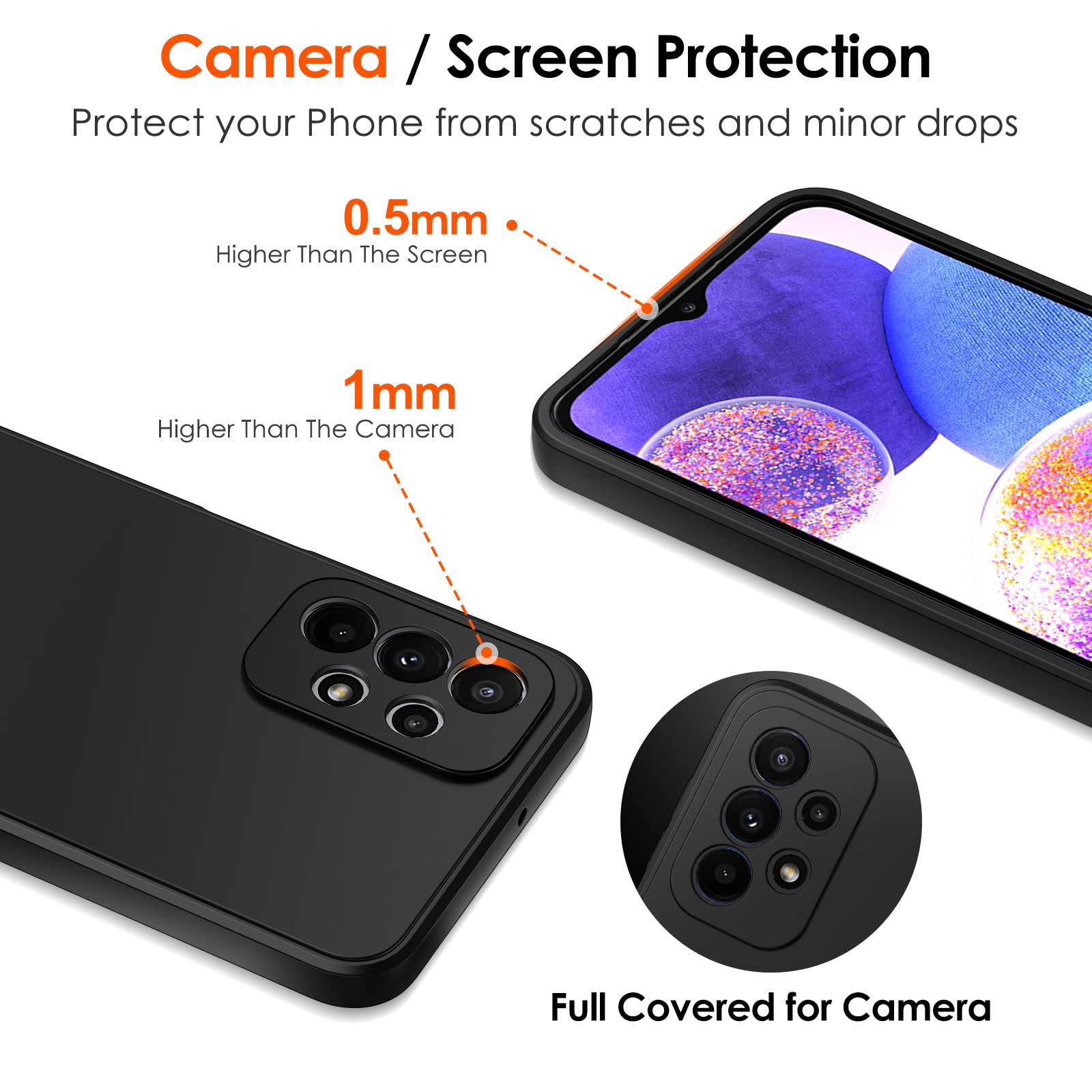 iVoler Cover in Silicone per Samsung Galaxy A23 5G con Protezione Della Fotocamera, Ultra Sottile Custodia in TPU Morbida Anti-Graffio Antiurto Protettiva Case, Nero