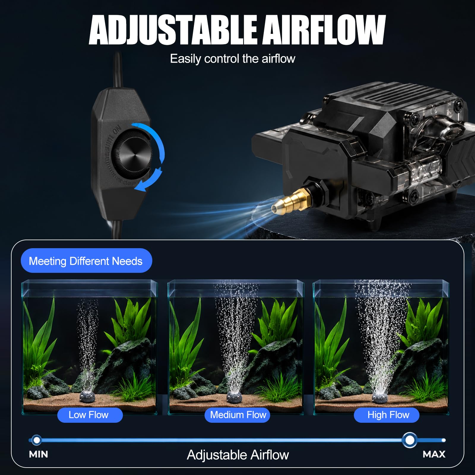 EXLECO Pompe à Air Aquarium Silencieuse 25W, 55L/Min Réglable