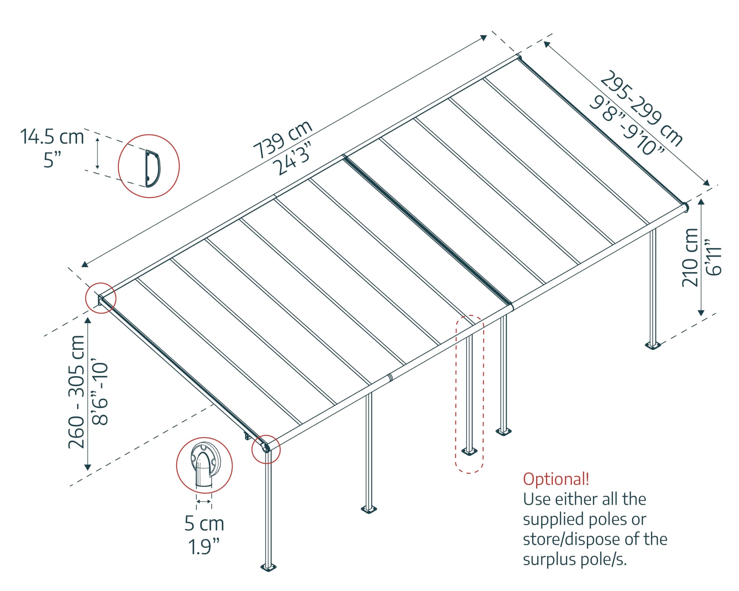 Canopia by Palram Pergola Capri 22.1 m² en Aluminium Et Polycarbonate, Moderne & Élégante, pour Couvrir Une Terrasse Toute L’année (Gris)
