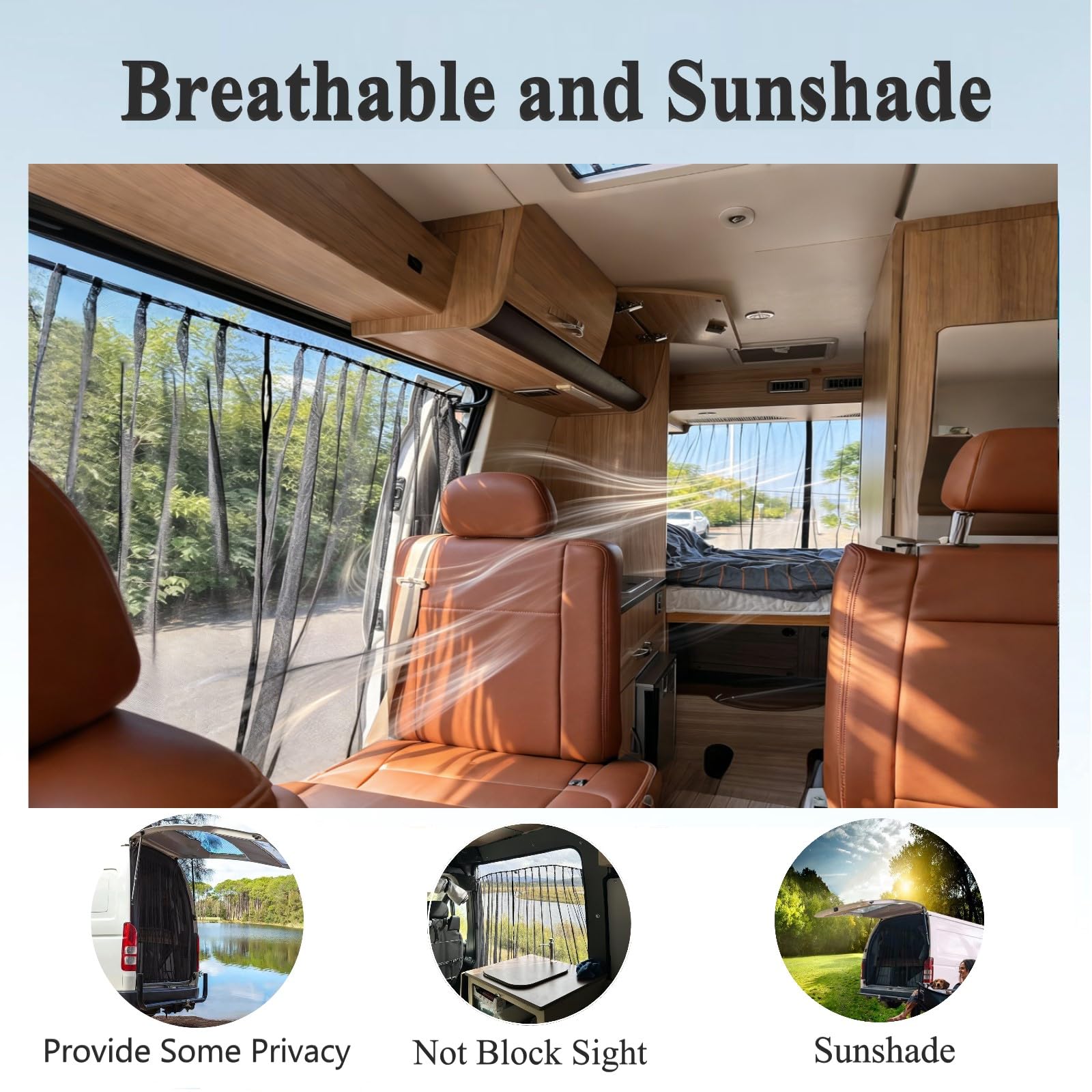 Moustiquaires pour Portes Latérales Voiture pour VW T6, Magnétique Moustiquaire Pare Soleil Camionnette Résistant Aux UV Moustiquaire Rideau de Séparation Amovible avec Sac De Rangement
