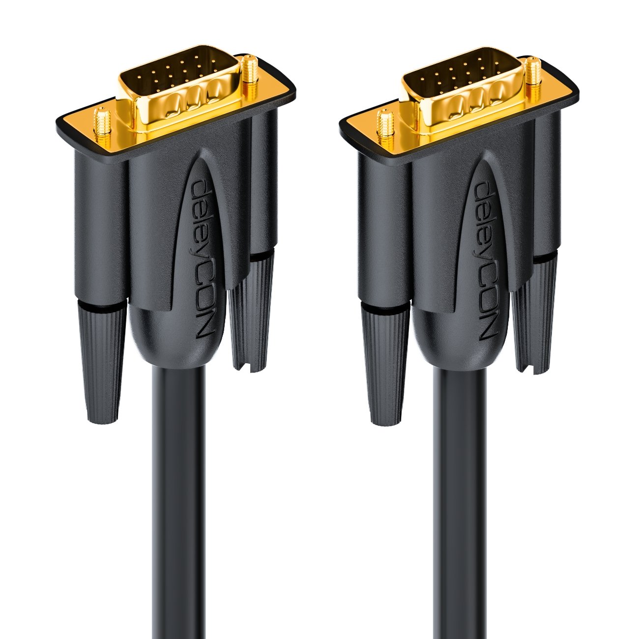 deleyCON 0,5m VGA Cavo 15Pol - S-VGA Cavo per Monitor Innesto D-Sub 1080p Full HD 3 Volte Schermato Riparo da Pieghe Contatti Dorati - Nero