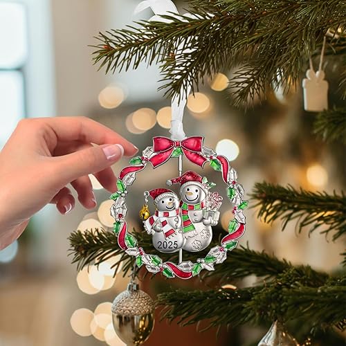 Miniatura 5 de Adorno de árbol de Navidad de muñeco de nieve 2025 de metal plateado colgante giratorio colgante colgante colgante de vacaciones colgante decorativo